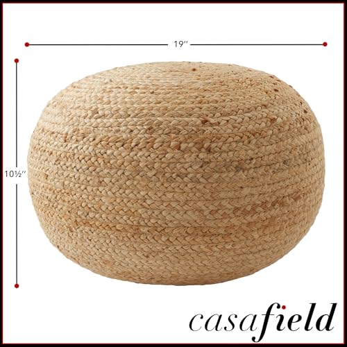 Hand-Braided Jute Pouf Ottoman, 19-Inch Round Woven Footrest for Living Room