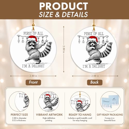 Funny Raccoon Christmas Ornament - Woodland Santa Hat Ceramic Keepsake