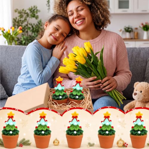 10 Pcs Crochet Christmas Tree Pots with Star Toppers – Handmade Mini Xmas Tree Pot Decor (Variation: 10 / Christmas Tree)