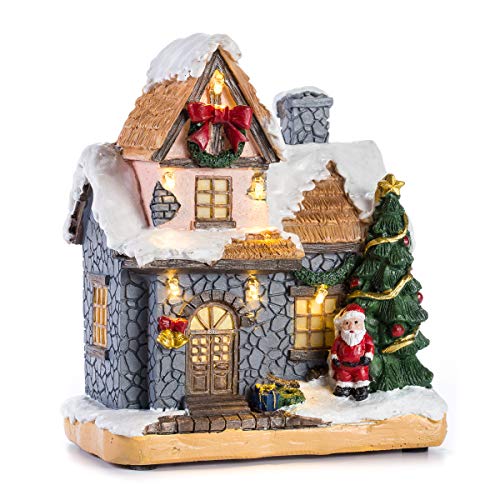 Innodept12 6-Inch Resin Christmas Village Houses Set with LED Lights