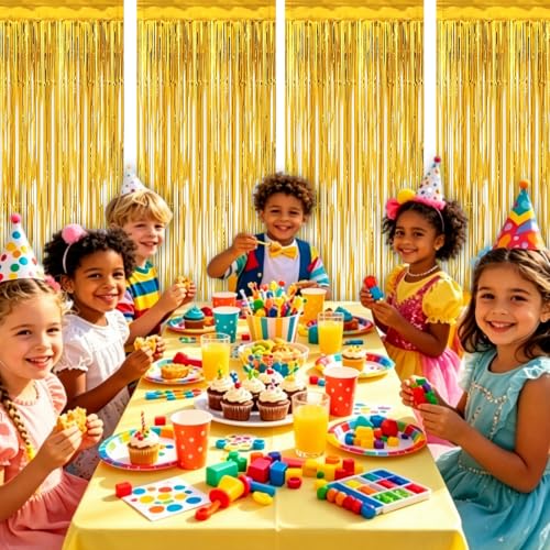 Gold Foil Fringe Backdrop Curtains (4-Pack) - 3.3 x 6.6 ft Tinsel Party Streamers