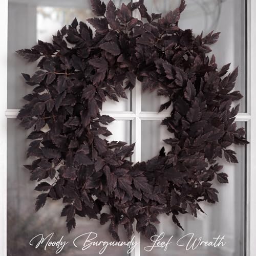 24-Inch Plum Leaf Fall Wreath for Front Door, Halloween & Autumn Decor