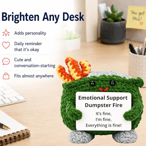 Emotional Support Dumpster Fire Crochet Plush Desk Decor Gag Gift