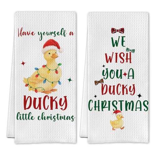SereneHanctuary Yellow Duck Kitchen Towels 16x24in Set of 2 - Ultra-Soft Chenille Hand Towels