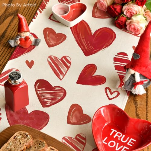 Artoid Mode Red Buffalo Plaid Love Heart Table Runner 13x120 Inch for Dining & Parties