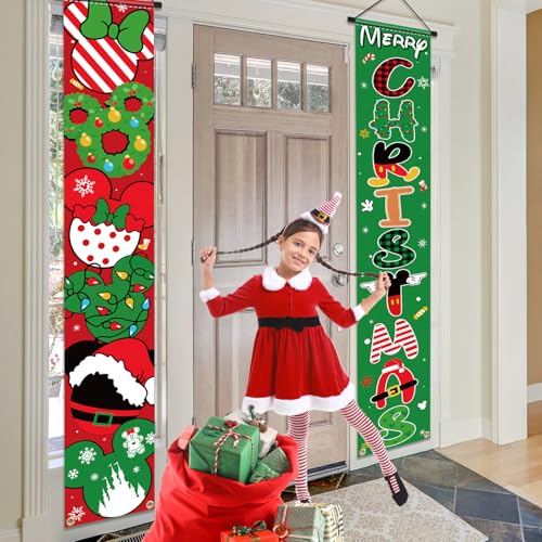 Mouse Christmas Porch Banner 2pc Front Yard Door Sign Decoration