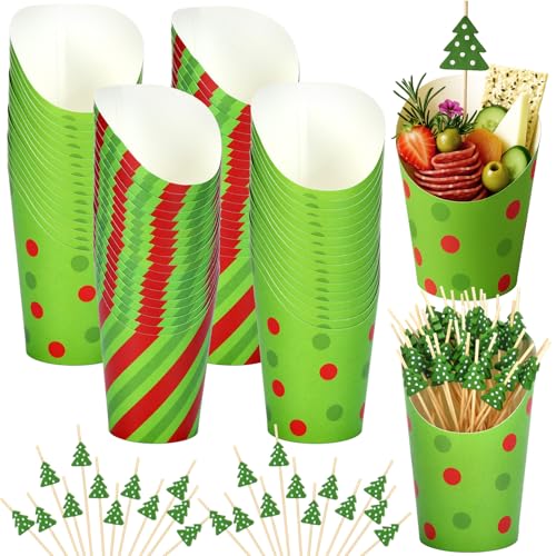 Reallnaive 250 Pcs Christmas Red & Green Charcuterie Cups & Picks Set (Red & Green)
