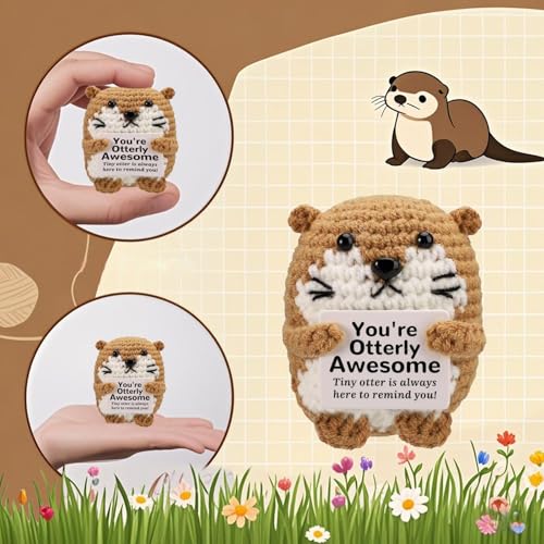 Handmade 3-Inch Crochet Sea Otter with Positive Message Card Gift