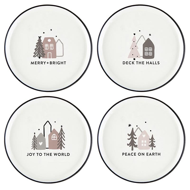 Santa Barbara Design Studio 4-Piece Christmas Appetizer Plate Set White Ceramic 5.25" Merry + Bright
