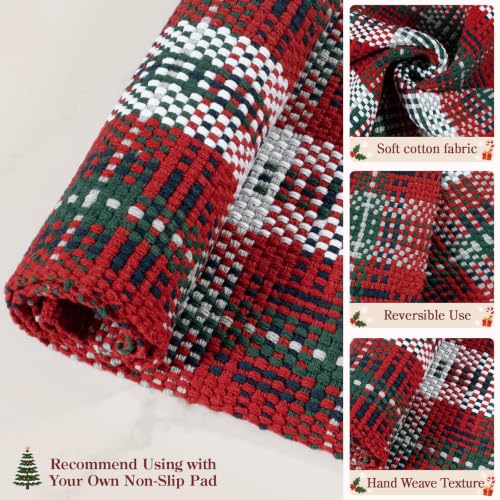 Collive 2x4.3 ft Christmas Red and White Checkered Outdoor Porch Rug