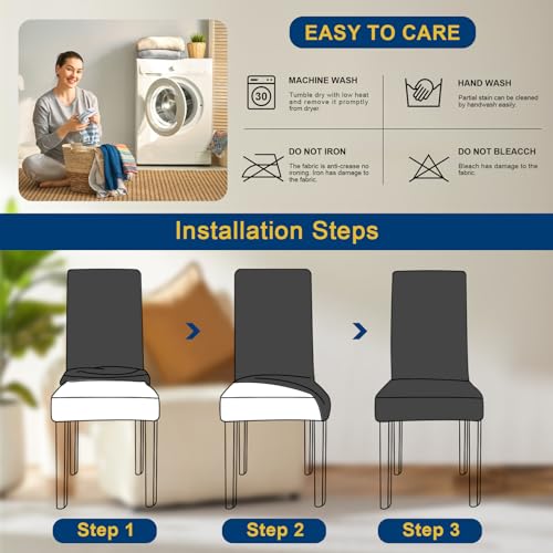 Stretch Dining Chair Covers Set of 6 - Removable & Washable