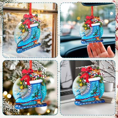 SUFAVN Ice Skate Christmas Ornament - Laser-Cut Holiday Decor for Skaters - 2-Layer Wood & Acrylic - Christmas Tree Ornament - Perfect Gift for Ice Skaters