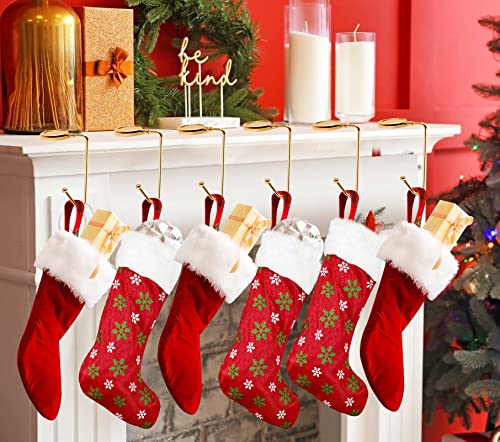 Non-Slip Christmas Stocking Holders for Mantle - 6 Pack Gold Metal Hooks
