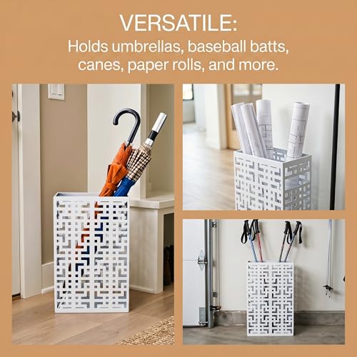 Modern Square Metal Umbrella Stand - Space-Saving Entryway Rack, White