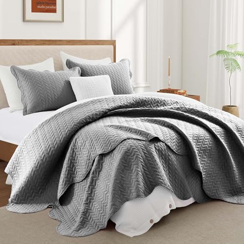 California King Embossed Quilt Bedding Set with Pillow Shams - Grey