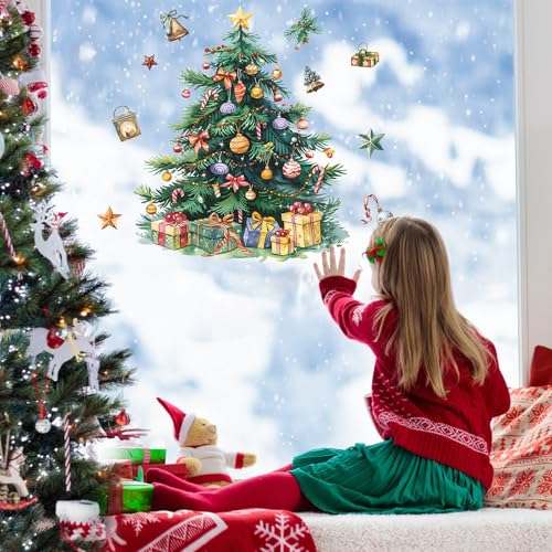 Green Christmas Tree Window Clings - Peel & Stick Holiday Wall Decals