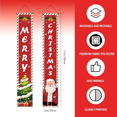 AEHHDL Christmas Porch Banner Set 72x12 in Red 01 – 2-Pack Outdoor Xmas Door Wall Decor