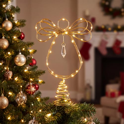 Skylety 10" Brass Angel Christmas Tree Topper with LED Halo