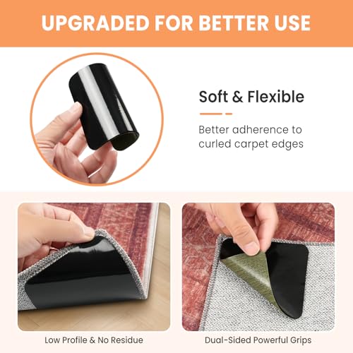 Non-Slip Rug Grippers, 8-Pack 4x4 Inch Reusable Adhesive Carpet Tape