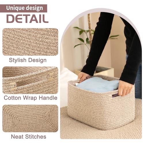 4 Pack Cotton Rope Storage Baskets Rectangular Cube Bins with Handles