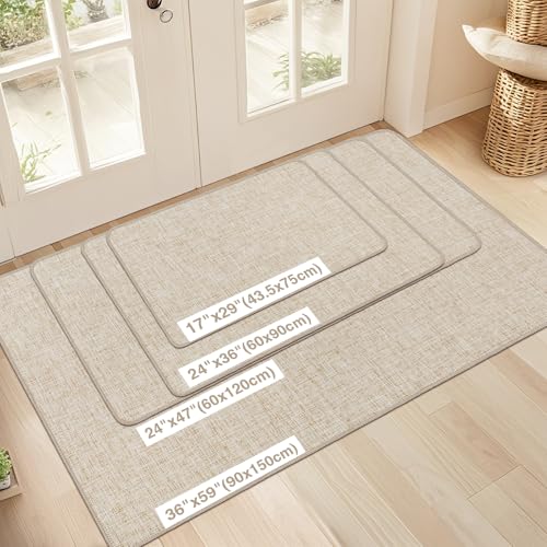 Ultra-Thin Indoor Door Mat 17" x 29" - Non-Slip Khaki Dirt Trapper Rug