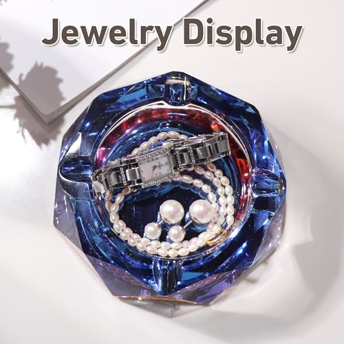 4.6-inch Iridescent Crystal Glass Ashtray, Heavy Decorative Tabletop Tray