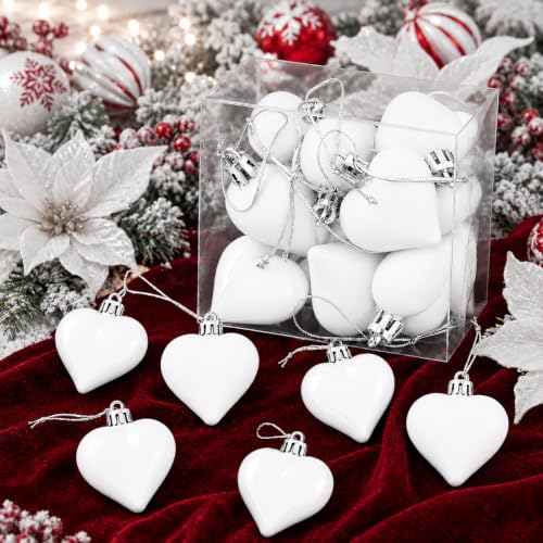 One More Once White Heart Ornaments Set of 12 - Valentine & Christmas Decorations
