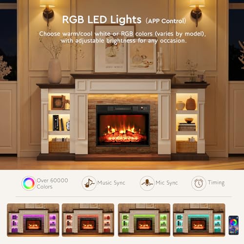 72 Inch Electric Fireplace TV Stand with Mantel and LED Lights