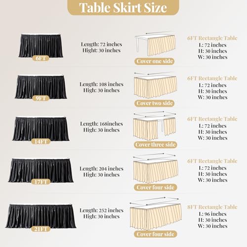 Wish Care 6ft Black Satin Rectangular Table Skirt for Classroom & Events - Size 72 x 30 Inches