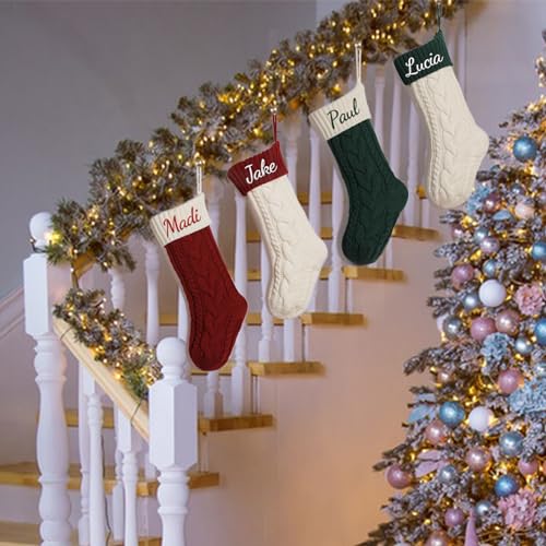 Personalized Embroidered Christmas Stocking - 18" Large Knitted Xmas Stocking