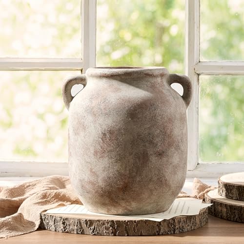 Ceramic Flower Vase - 7.6" Rustic Farmhouse Decorative Table Centerpiece