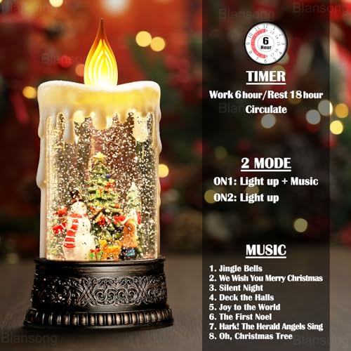Musical Christmas Snow Globe Candle Lantern with 6H Timer & USB Power