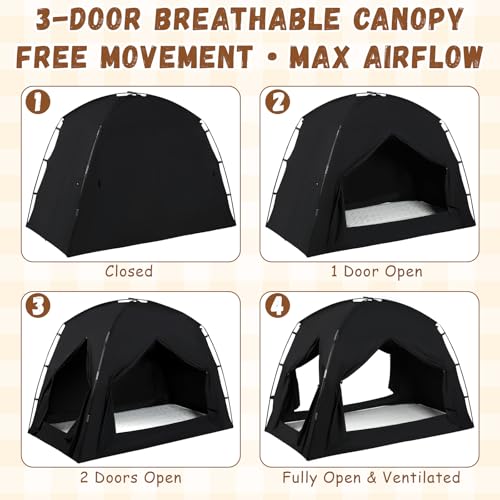 Indoor Blackout Bed Tent Privacy Canopy for Twin & Full Beds - 3 Doors