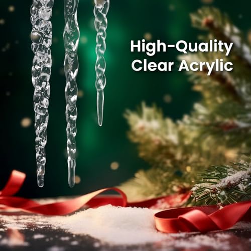 Clear Acrylic Icicle Ornaments - 24 Pieces, Twisted Crystal Look, Graduated Lengths