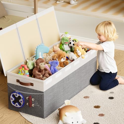 Extra Large Collapsible Toy Box with Lid, Dividers & Handles, Gray