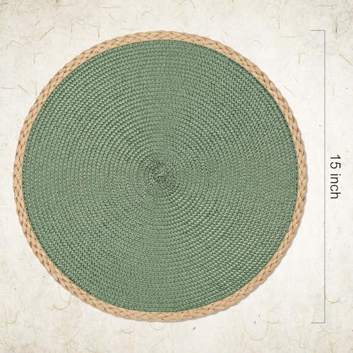 Round Woven Placemats 15-Inch, Set of 6 Green Braided Table Mats