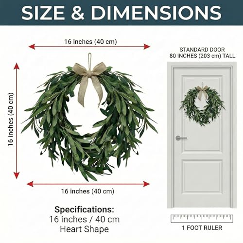 16" Heart-Shaped Artificial Olive Leaf Wreath with Fruit for Front Door