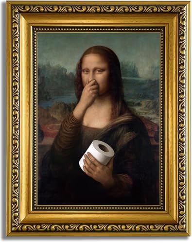 Funny Mona Lisa Bathroom Wall Art Vintage Gold Framed 8x10 Print