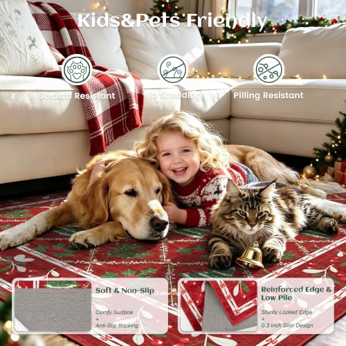 Yarooge 2' x 3' Christmas Red Area Rug - Non-Slip Holiday Foyer and Hallway Decor