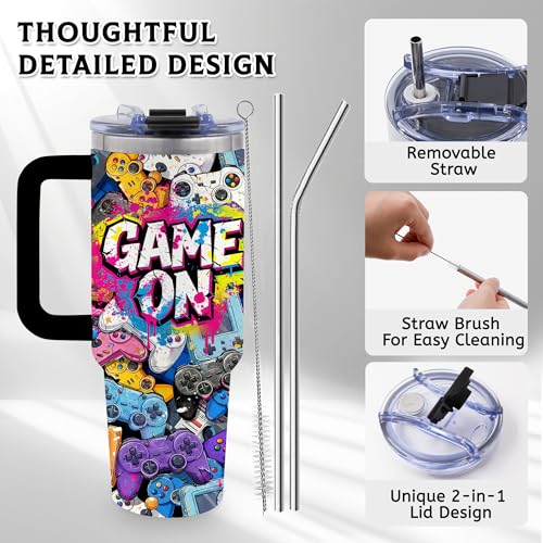 Gaming Gamer Gifts for Men, Video Game 40oz Tumbler with Handle