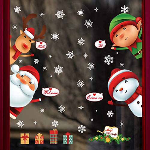 Christmas Window Wall Decals Set – Santa, Snowman, Deer & Snowflake Clings, Removable Vinyl
