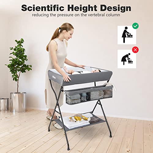 Portable Folding Baby Changing Table with Storage and Safety Belt
