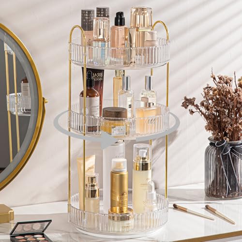 Shuang Qing Clear 3-Tier Rotating Makeup Organizer for Vanity & Bathroom Counter
