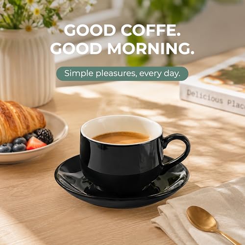RENEWREVITAL Black Espresso Cups Set of 4, 3 oz Double Shot Coffee Cups