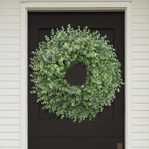 26-Inch Artificial Boxwood Wreath for Front Door, Indoor & Outdoor Decor