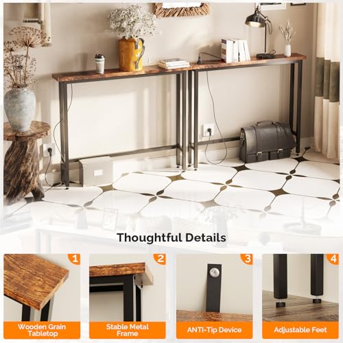 79-Inch Narrow Console Table with Power Outlets and USB, 2-Pack