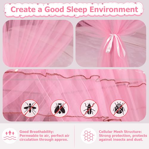 Twin Size Bed Canopy Curtains with Fairy Lights & Glow Stars - Pink