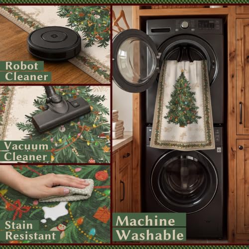 Olacotta 5x7 Beige Christmas Area Rug with Center Tree - Non-Slip, Machine Washable