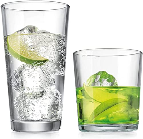 12-Piece Glassware Set - 17 oz Highball Glasses and 13 oz Whiskey Glasses