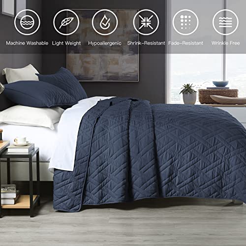 HORIMOTE HOME Queen Quilt Set Navy Blue Diamond Stitched Bedspread 3-Piece